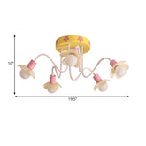 Yellow Flower Children Flush Mount Chandelier - Contemporary Semi Flush Ceiling Light with 5 Metal Bulbs